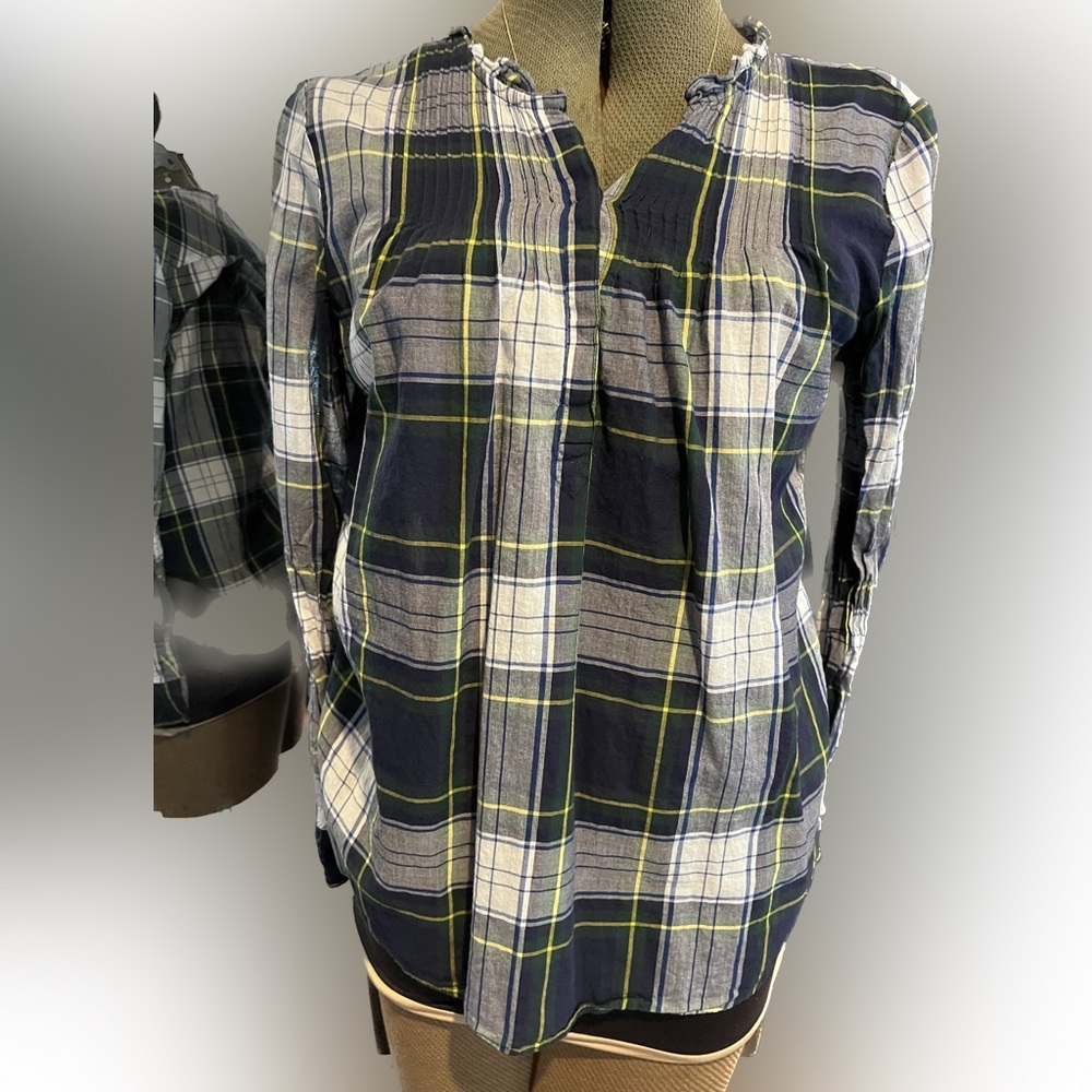 J. Crew Cotton Plaid Print Blouse